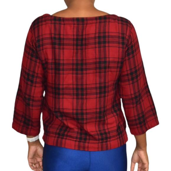 Madewell Curtis Plaid Shirt Red Flannel Tee Pullover Black Herald Top Size Small - Picture 2 of 12